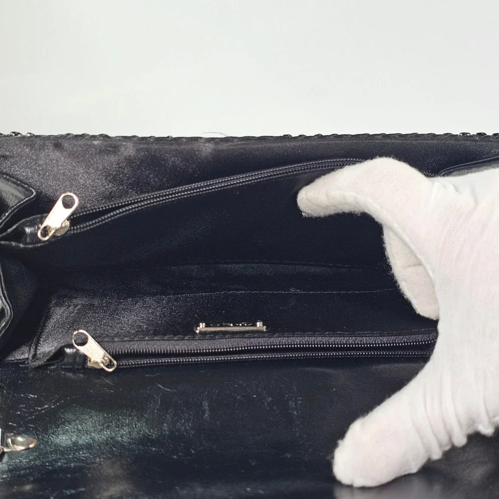ALDO‎ Black Mesh Metal Tile Evening Clutch Bag with Chain Strap Silver Accent